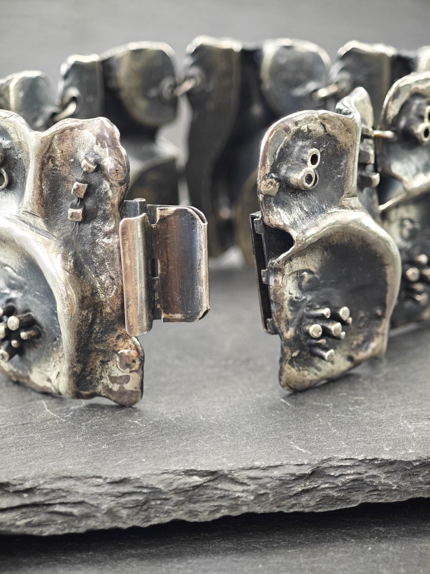 Signed, Brutalist non precious metal, Wide Panel Link Bracelet