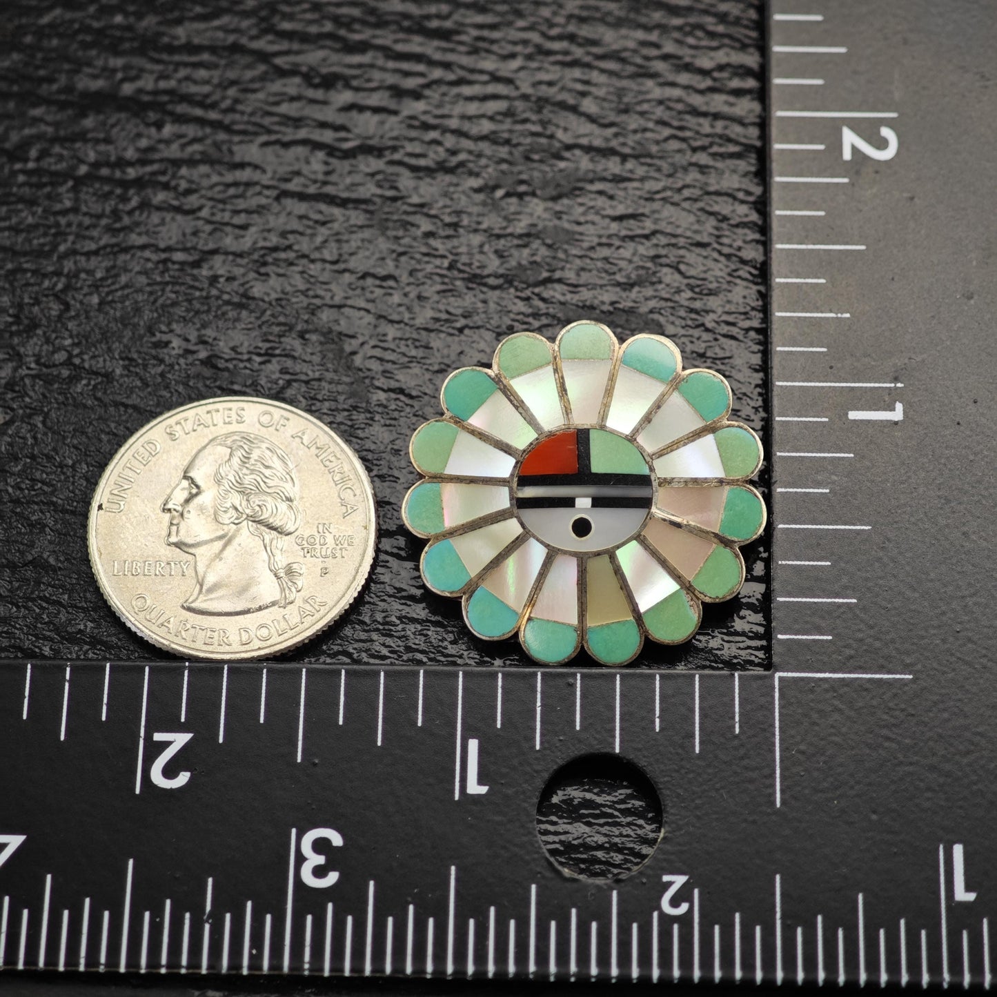 Zuni Multistone Inlay Surface Pendant Sterling Silver P3064