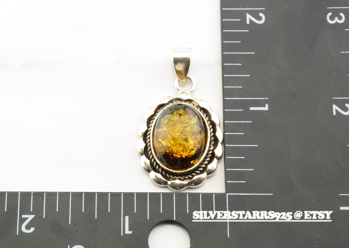 Vintage Yellow Amber Sterling Silver Pendant