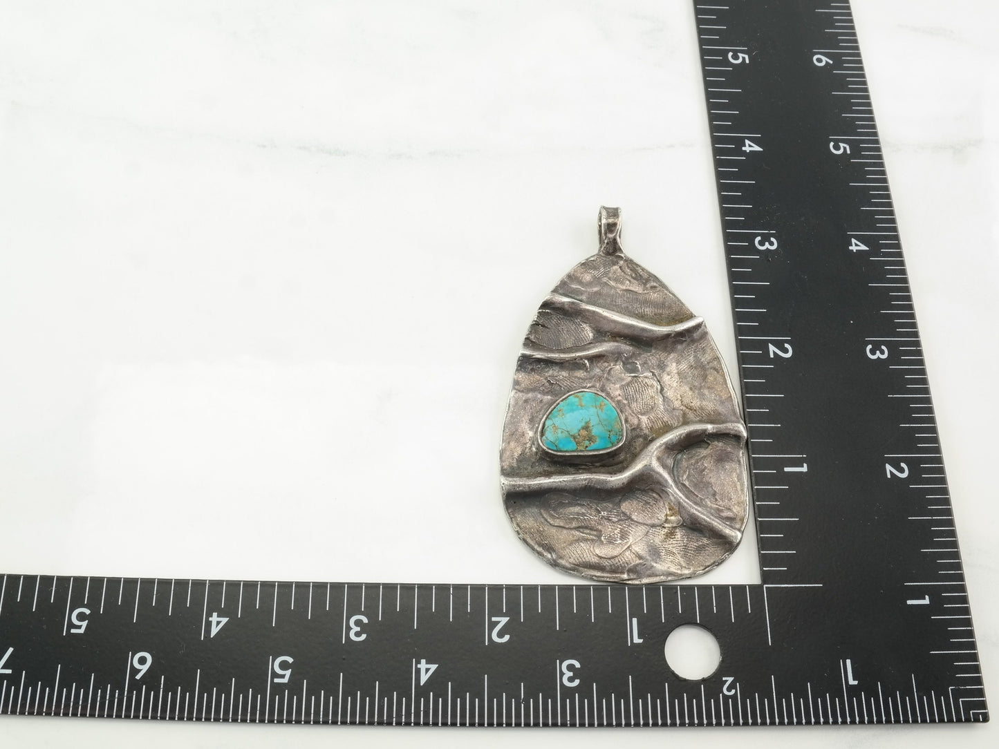 Vintage Brutalist Sterling Silver Pendant | Abstract Turquoise Pendant | Modernist Jewelry | Statement Pendant | 1980s Designer Jewelry