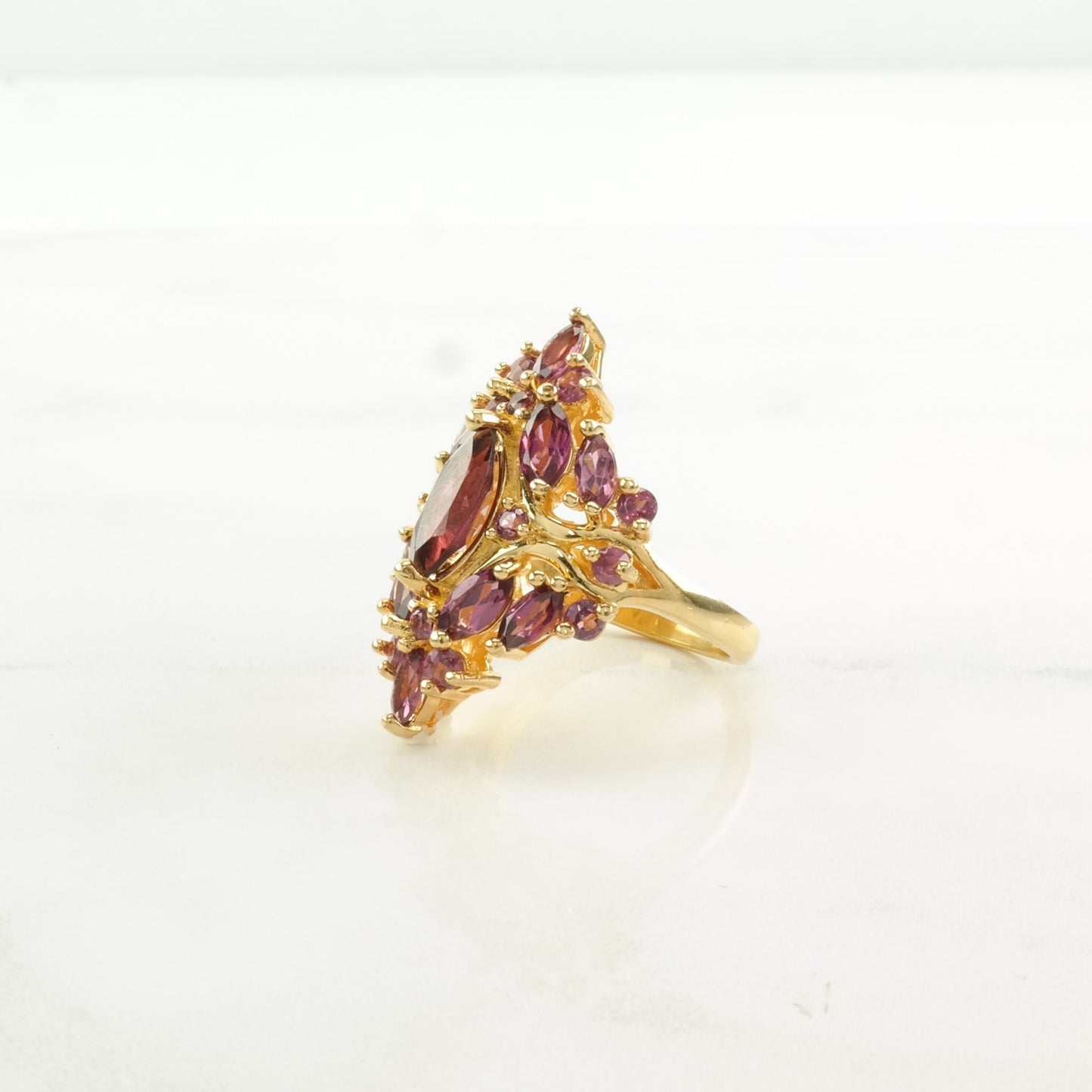 Vintage Sterling Silver Ring Garnet Gold Gilded Purple Size 6