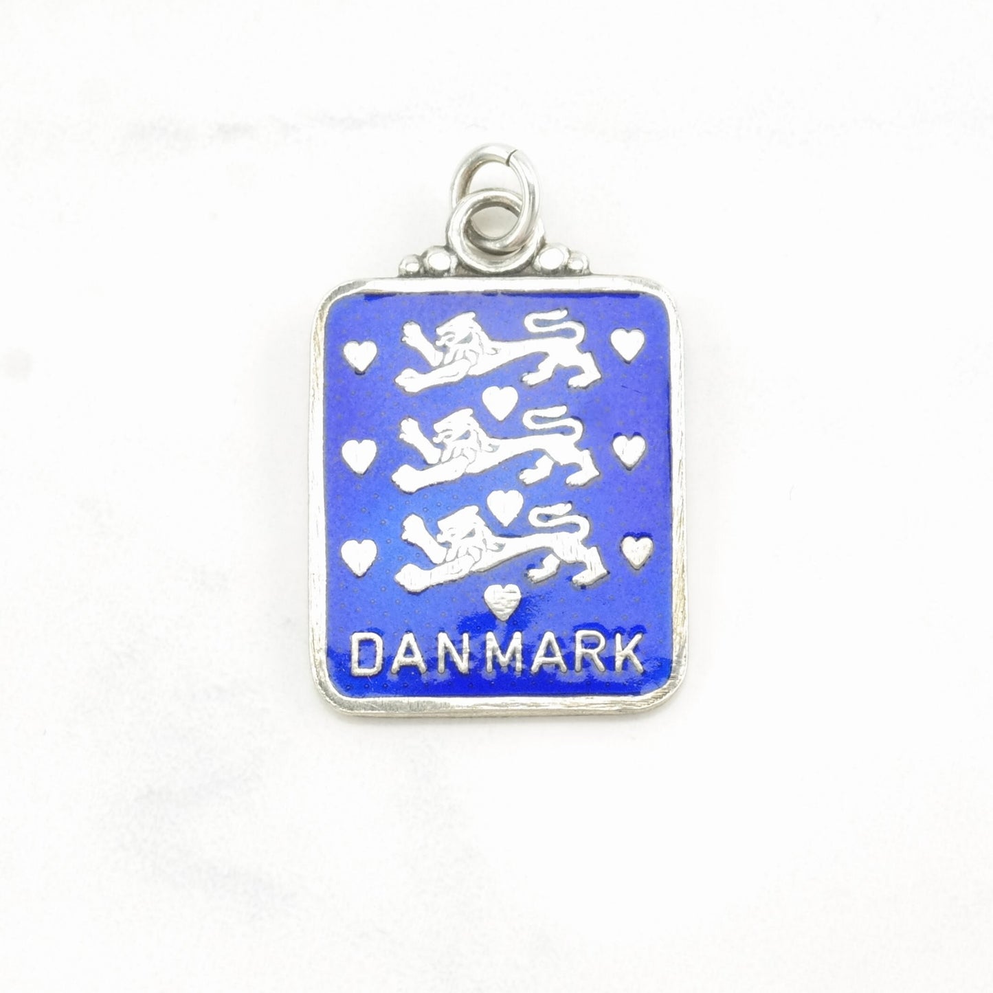 Vintage Danish Enamel Lion, "Danmark" Sterling Silver Pendant