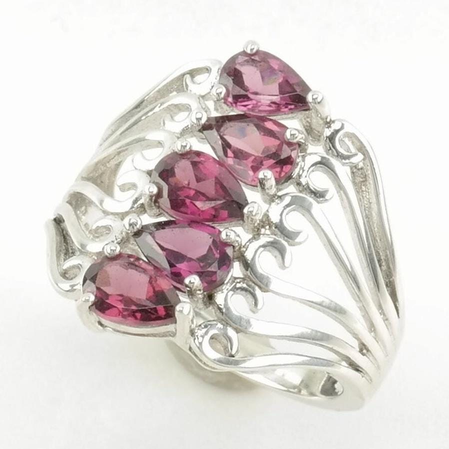 Vintage Sterling Silver Ring Garnet Pink Size 7