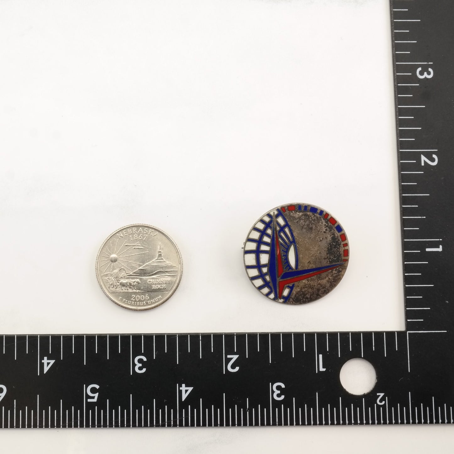 Art Deco Sterling Silver Brooch Inlay Enamel B1704