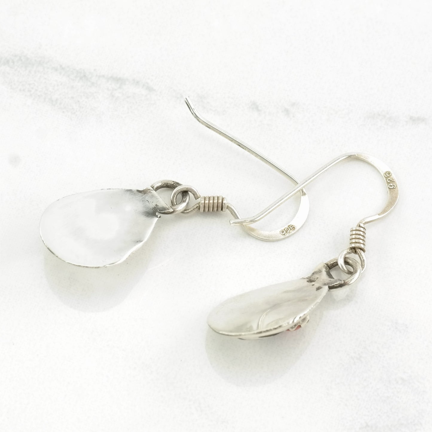 Native American Sterling Silver Coral Bear Paw Earrings Fish hook