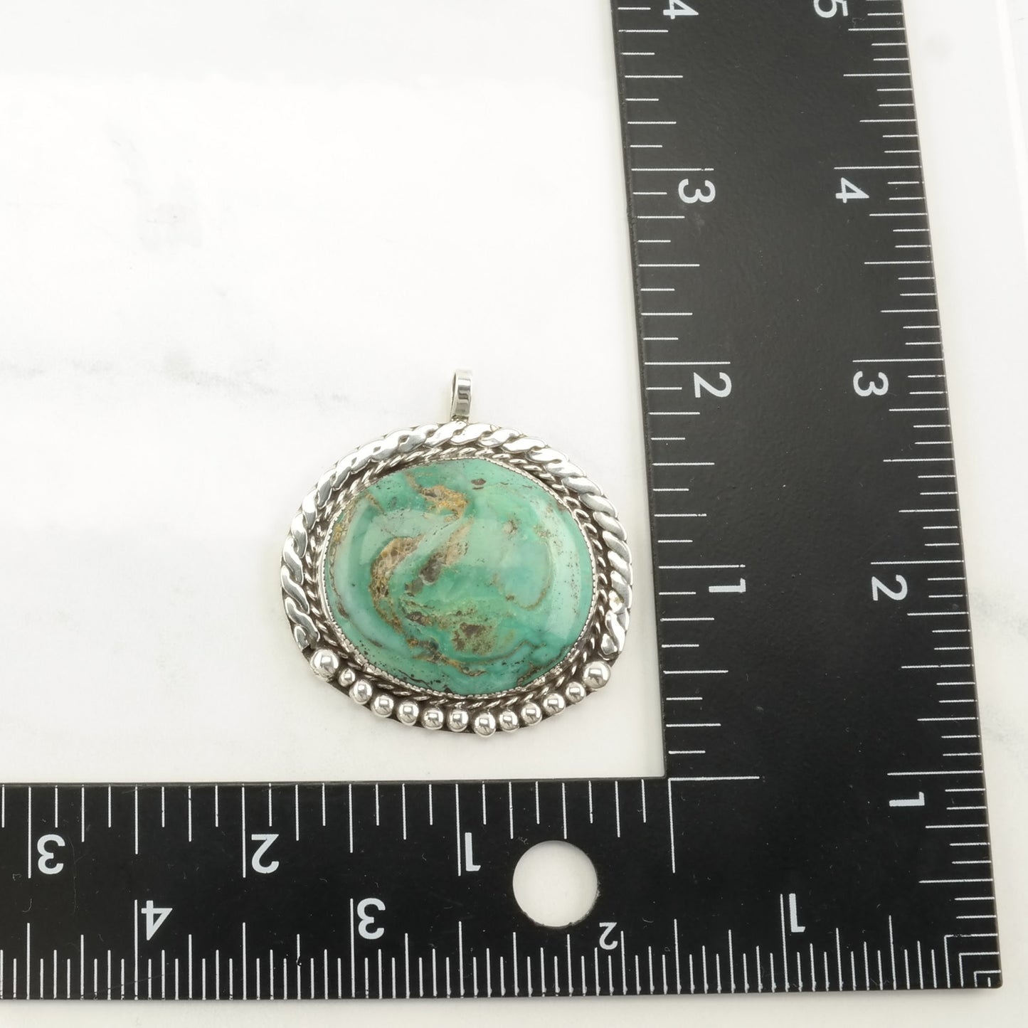 Vintage Native American Turquoise Rope Detail Sterling Silver Pendant