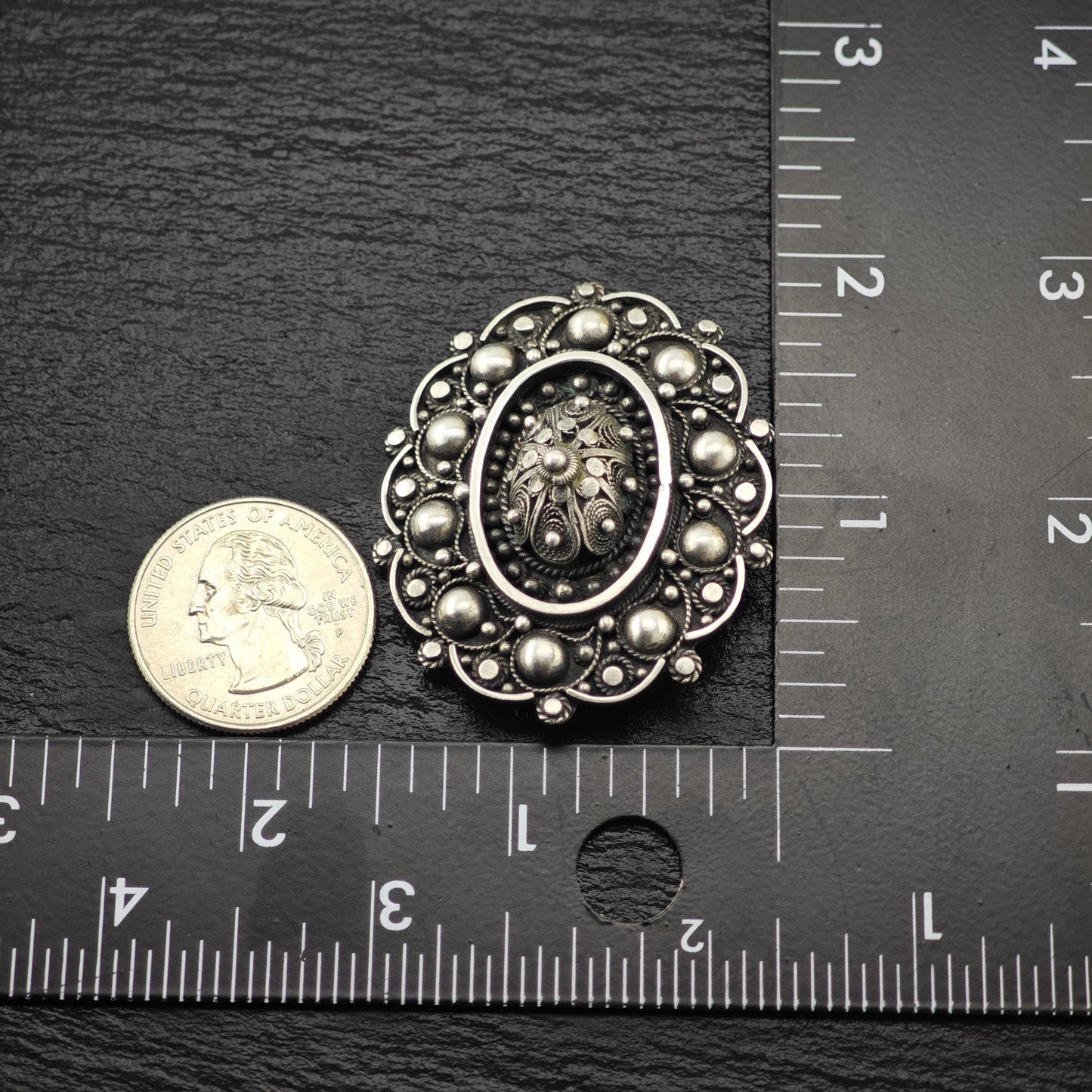 Silver Filigree Brooch Pendant: Vintage Sterling Jewelry