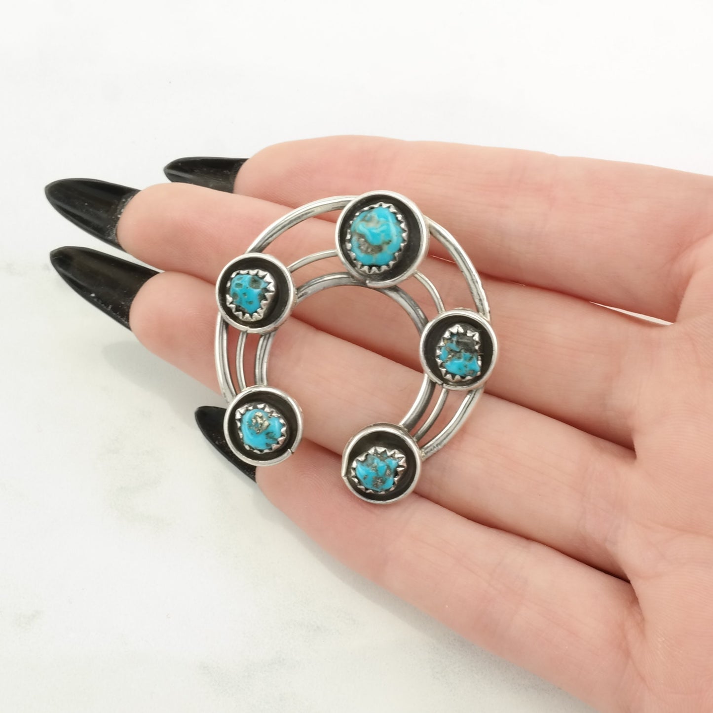 Vintage Native American Turquoise Naja Sterling Silver Pendant