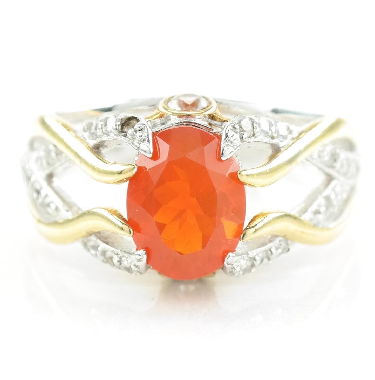 Vintage Sterling Silver Ring Fire Opal Gold Plated Orange Size 7