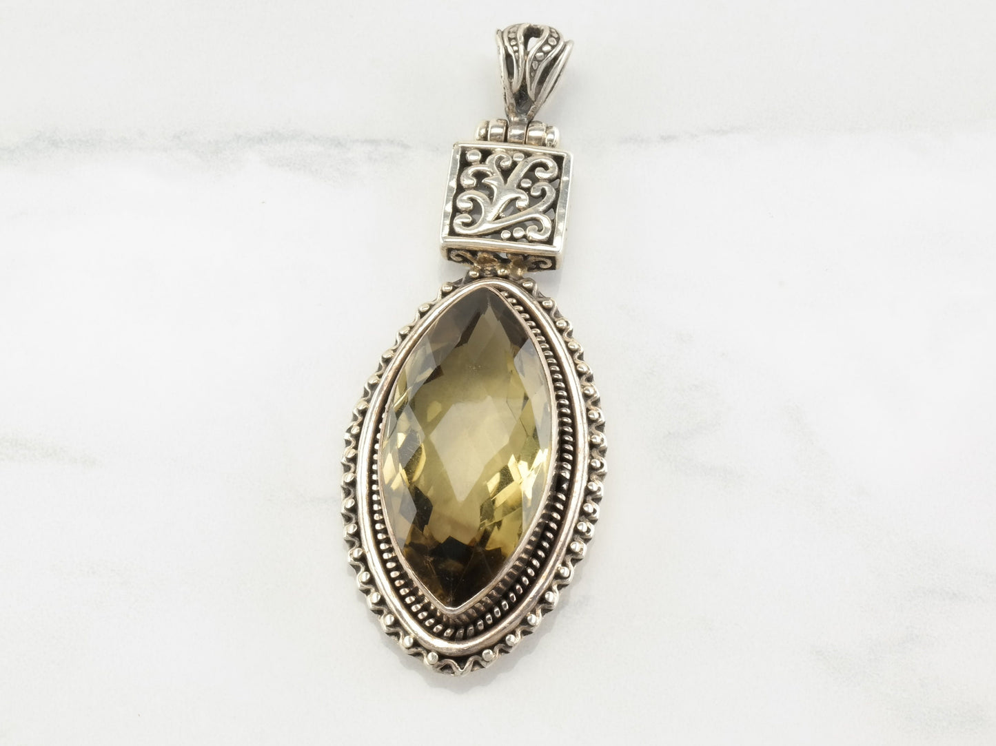 Vintage Sterling Silver Citrine Filigree Pendant