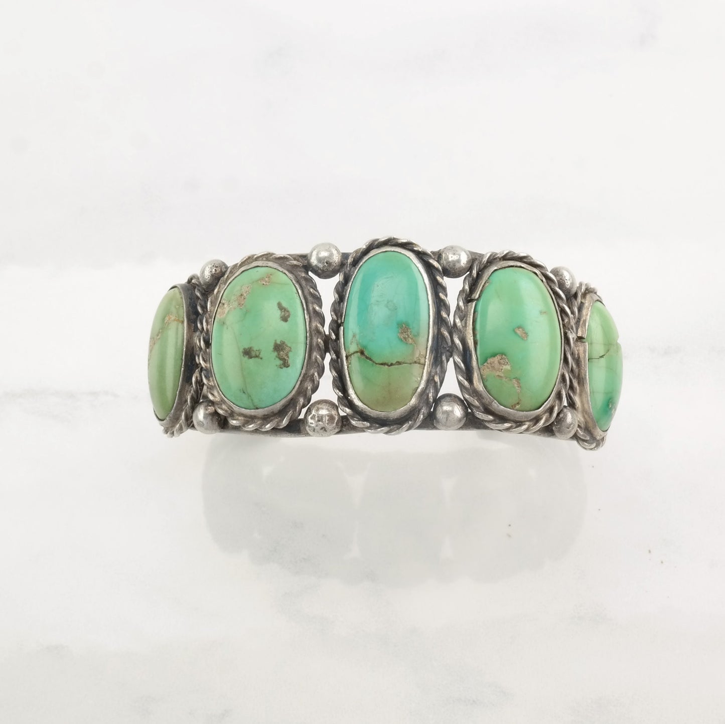 Early, Native American Sterling Silver Cuff Bracelet Cerillos, Turquoise 5 Stone