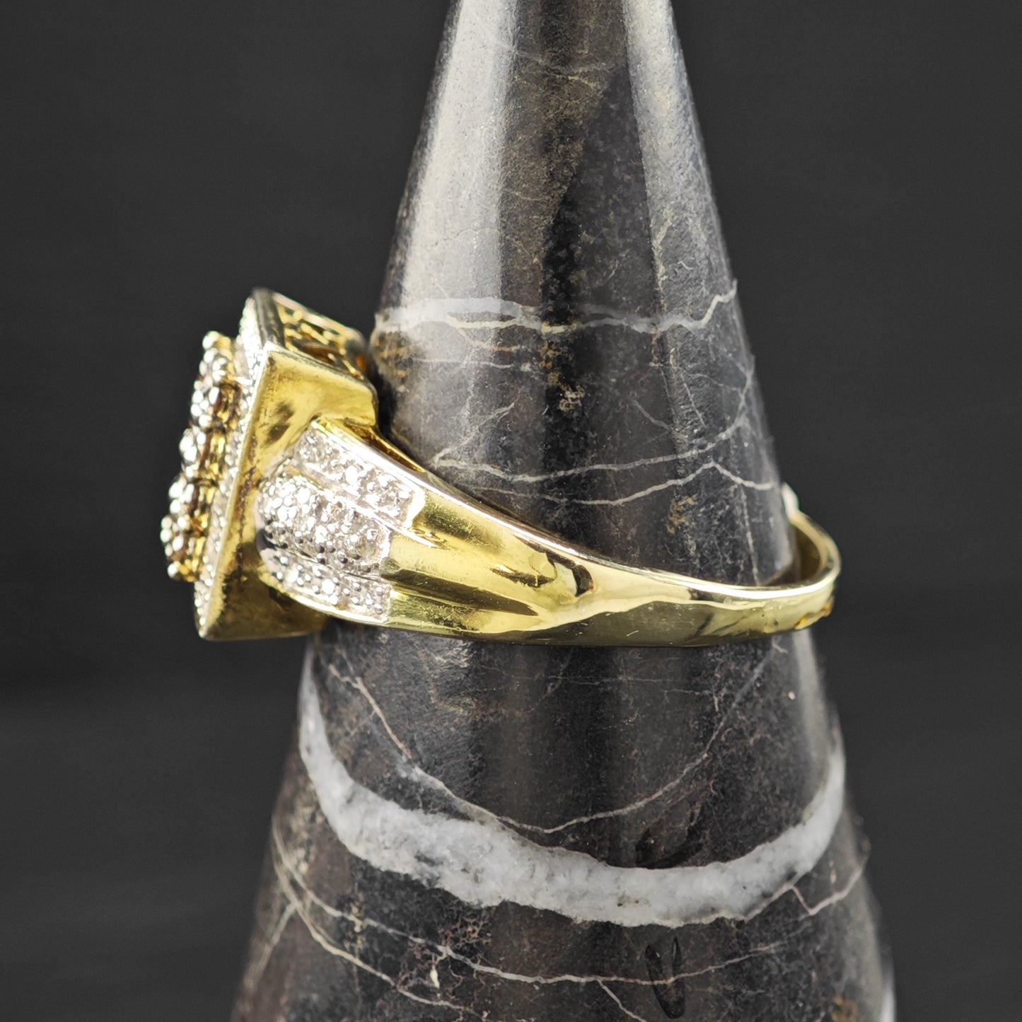 White Brown Diamonds Gold Plated Ring Sterling Silver Sz 8 3/4 R6240