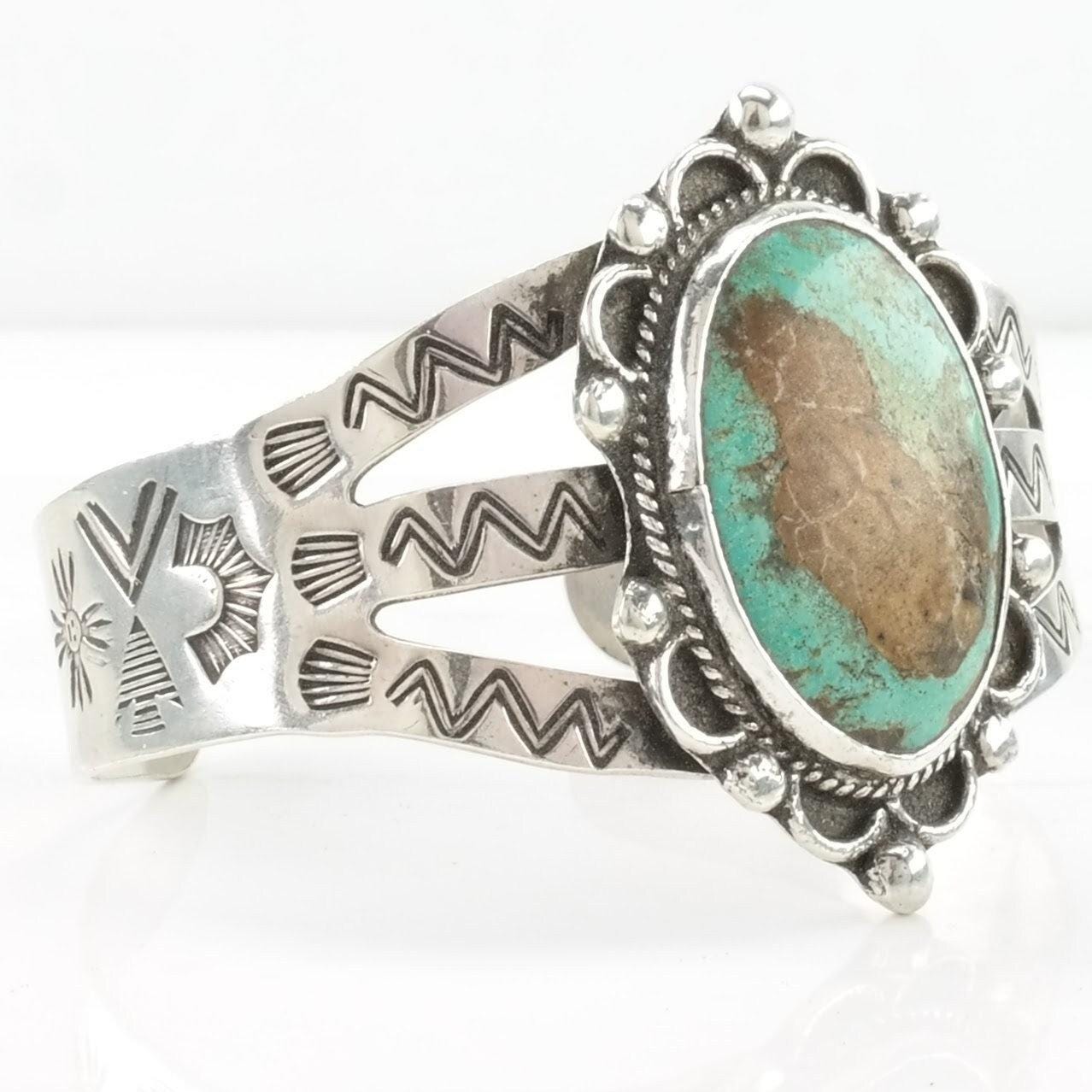 Southwest Sterling Silver Cuff Bracelet Blue Turquoise Stamped