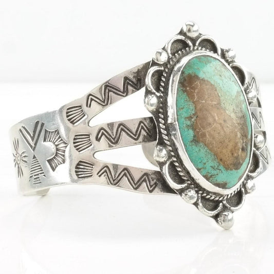 Southwest Sterling Silver Cuff Bracelet Blue Turquoise Stamped