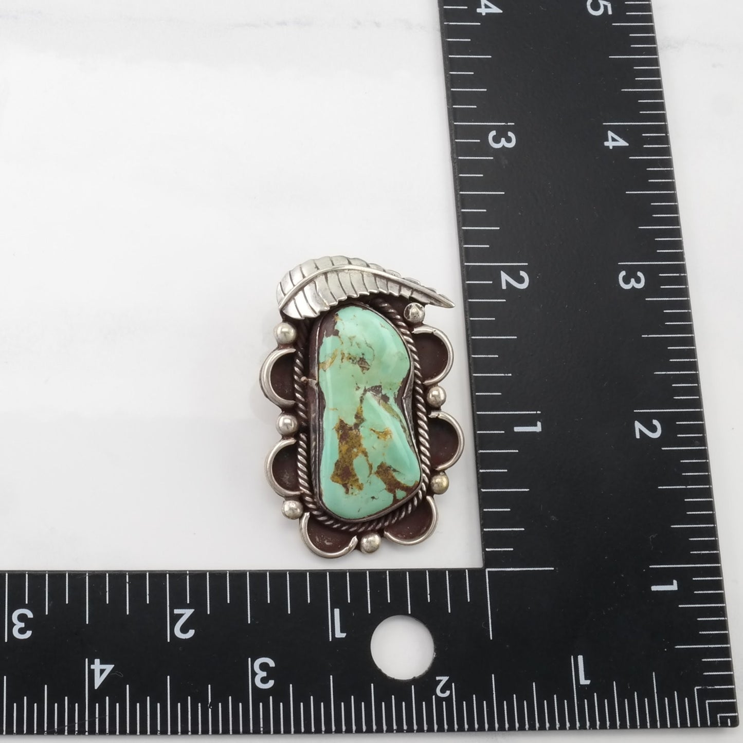 Vintage Native American Turquoise Leaf Sterling Silver Pendant