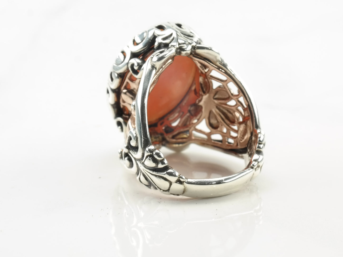 Vintage Relios Silver Ring Rhodonite Oval Copper Filigree Sterling Size 7 1/4