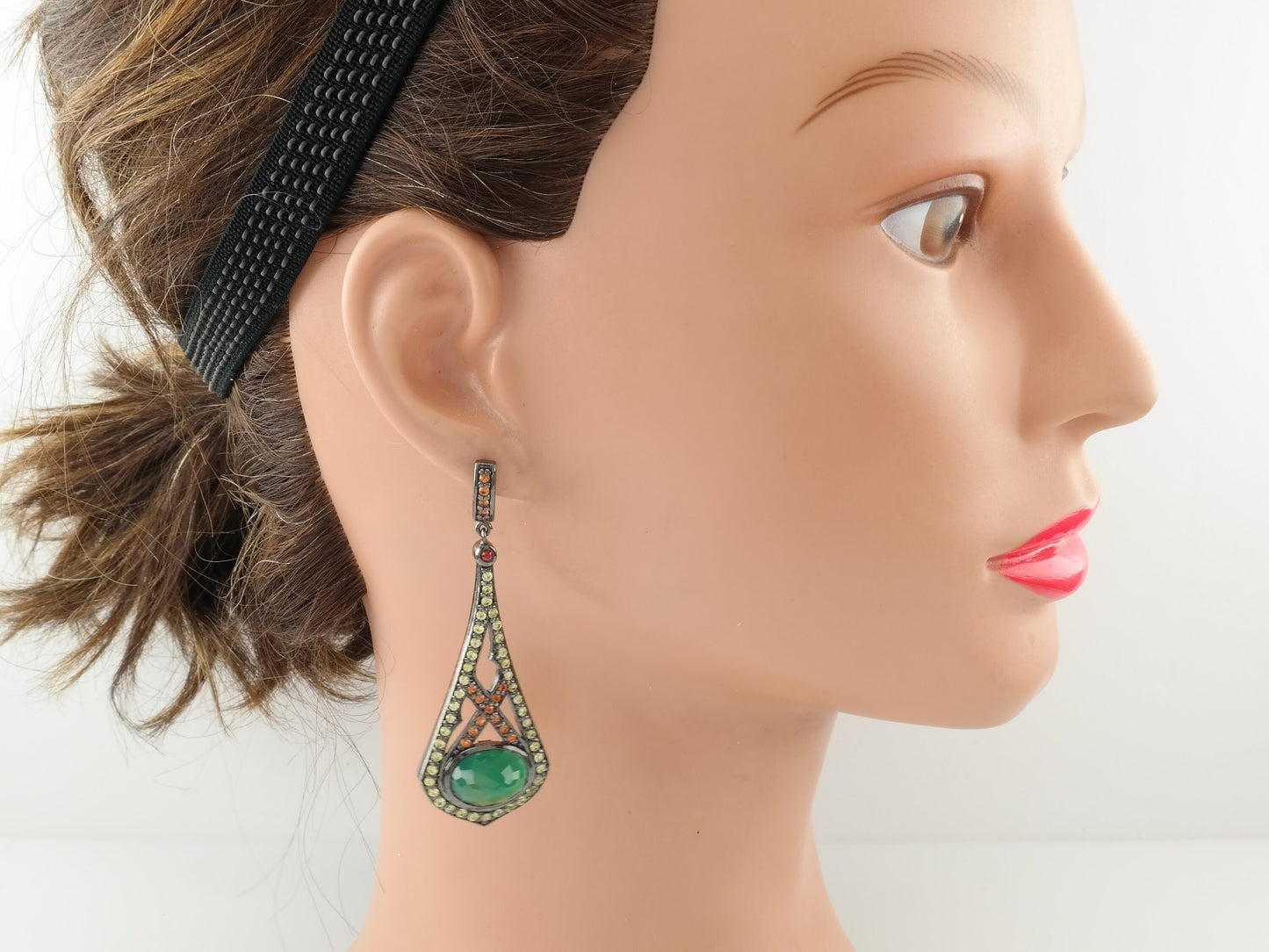 Sterling Silver Green Yellow Orange Red Sapphire Chrysoprase Stud/Dangle Earrings