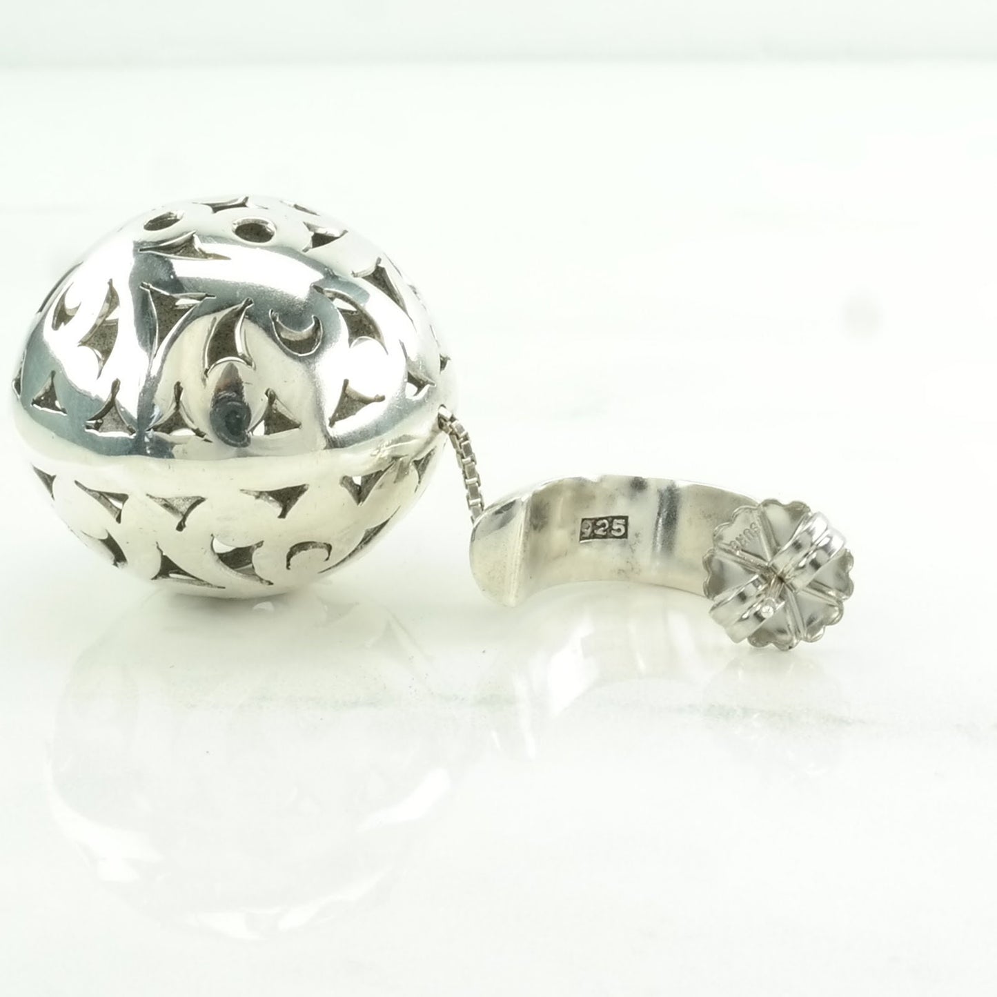 Vintage Sterling Silver Stud/Dangle Earrings Indonesia, Designer Floral Ball