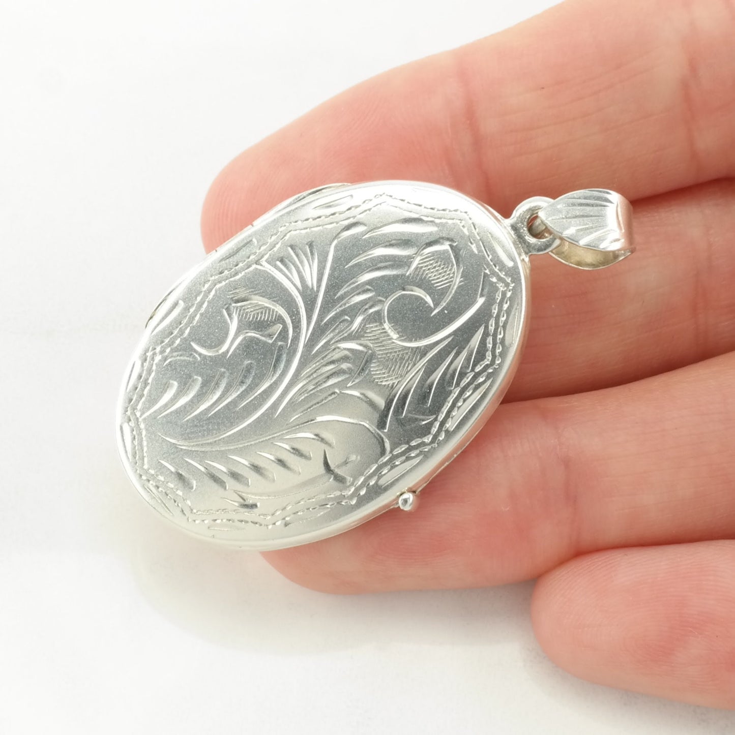 Vintage Engraved Locket Sterling Silver Pendant
