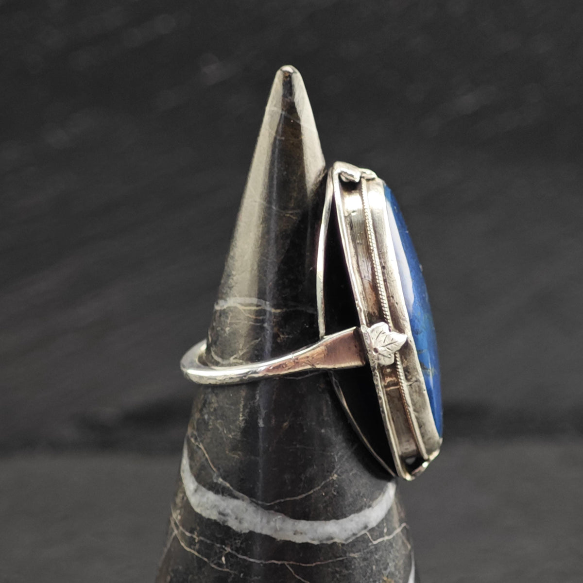Art Deco Large Blue Gemstone Sterling Silver Ring Sz 7 R6729