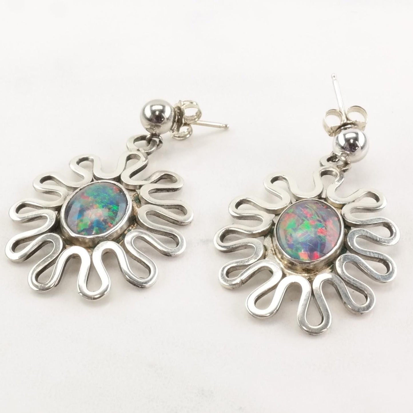 Sterling Silver Rainbow Opal Doublet Oval Earrings Stud