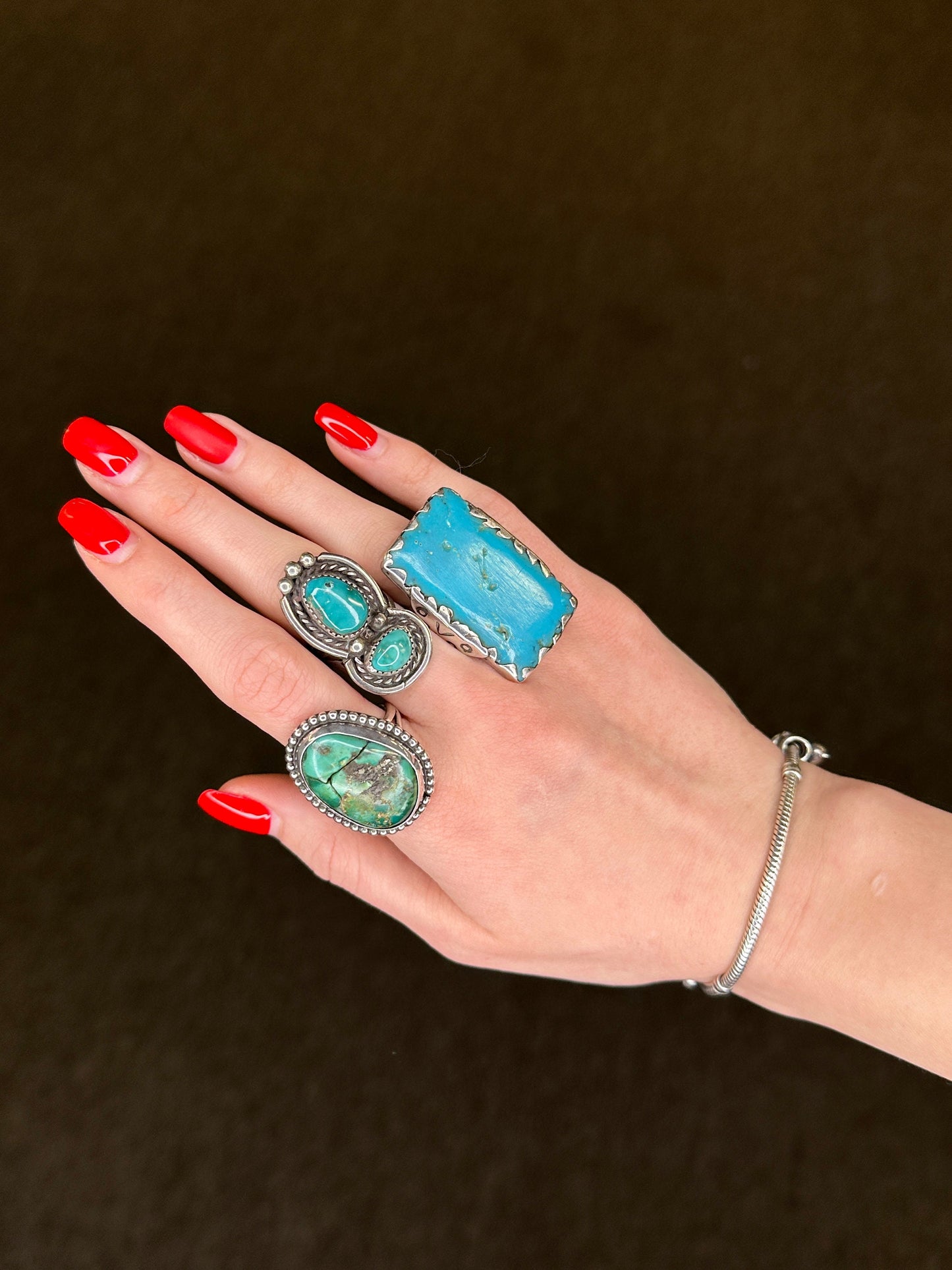Vintage Southwest Silver Ring Turquoise Rectangle Large Sterling Size 11