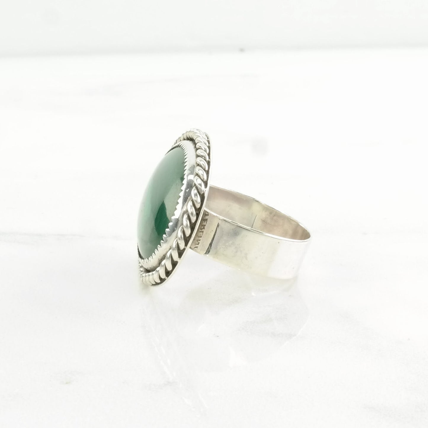 Vintage Sterling Silver Ring Malachite Large Green Size 9 1/4