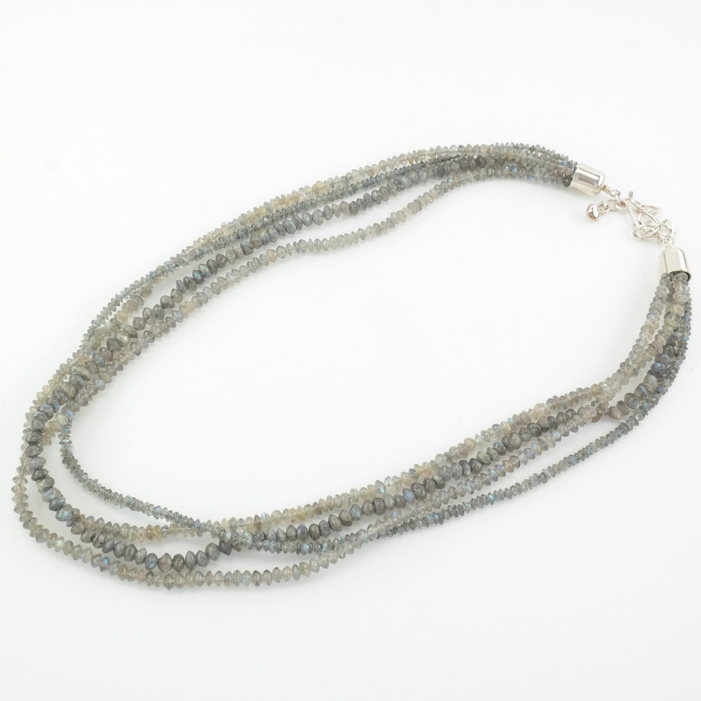 Vintage DTR Sterling Silver Labradorite Beaded 4 Strand Necklace