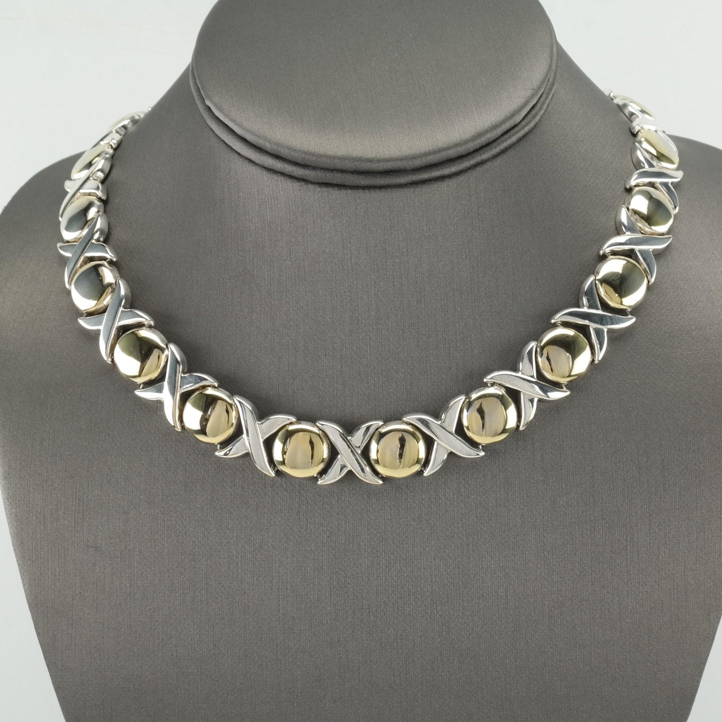 Vintage Italian Sterling Silver & Gold XO Necklace | Choker Necklace