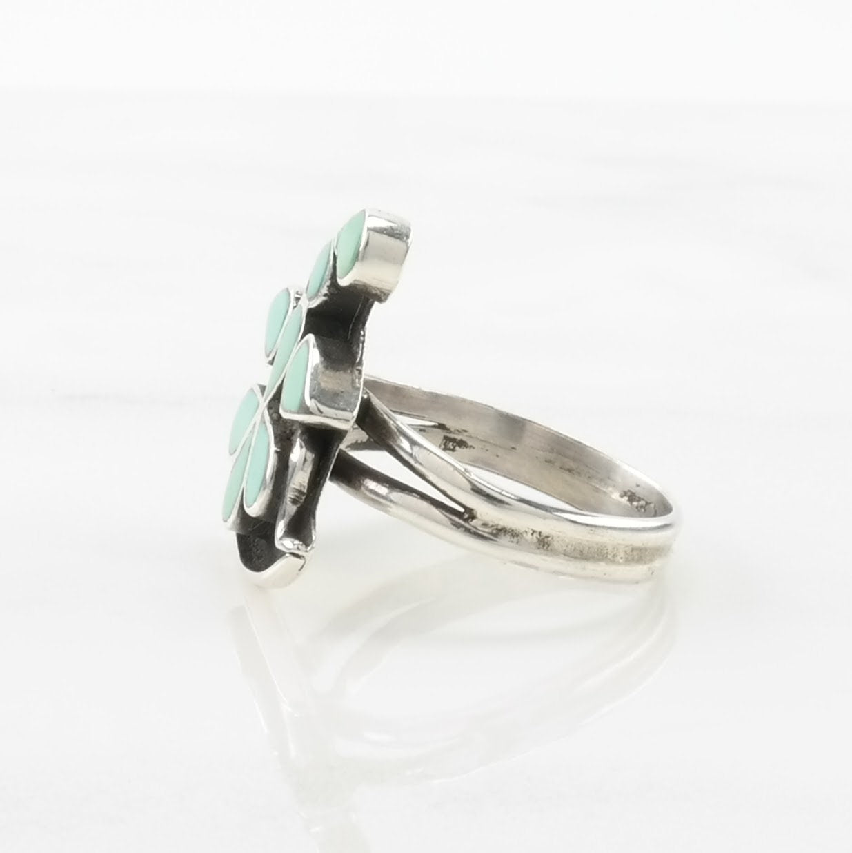 Vintage Native American Silver Ring Turquoise Inlay, Bird Sterling Blue Size 6 1/2