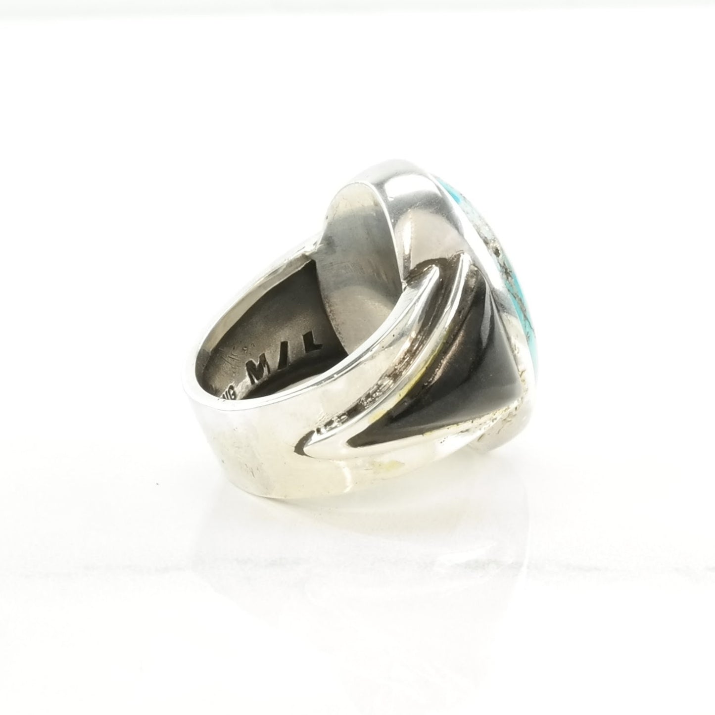 Turquoise Silver Ring, Onyx Sterling Blue, Black Size 7 1/4