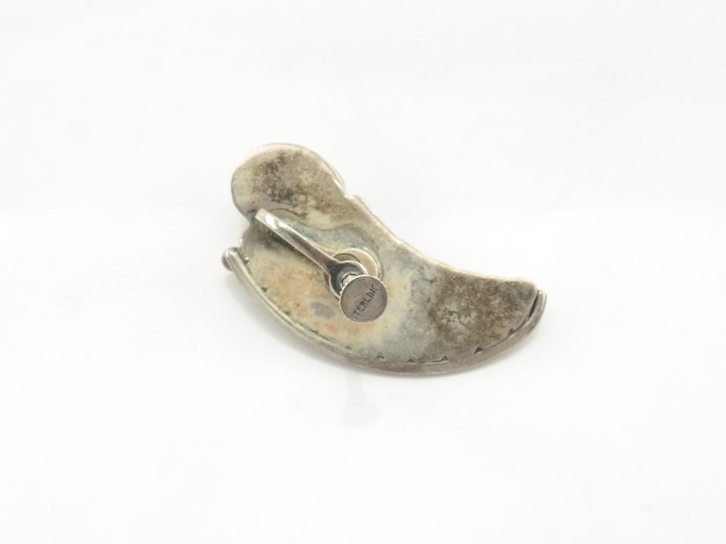 Native American Spiderweb Turquoise Claw Design Sterling Silver Earrings Screwback