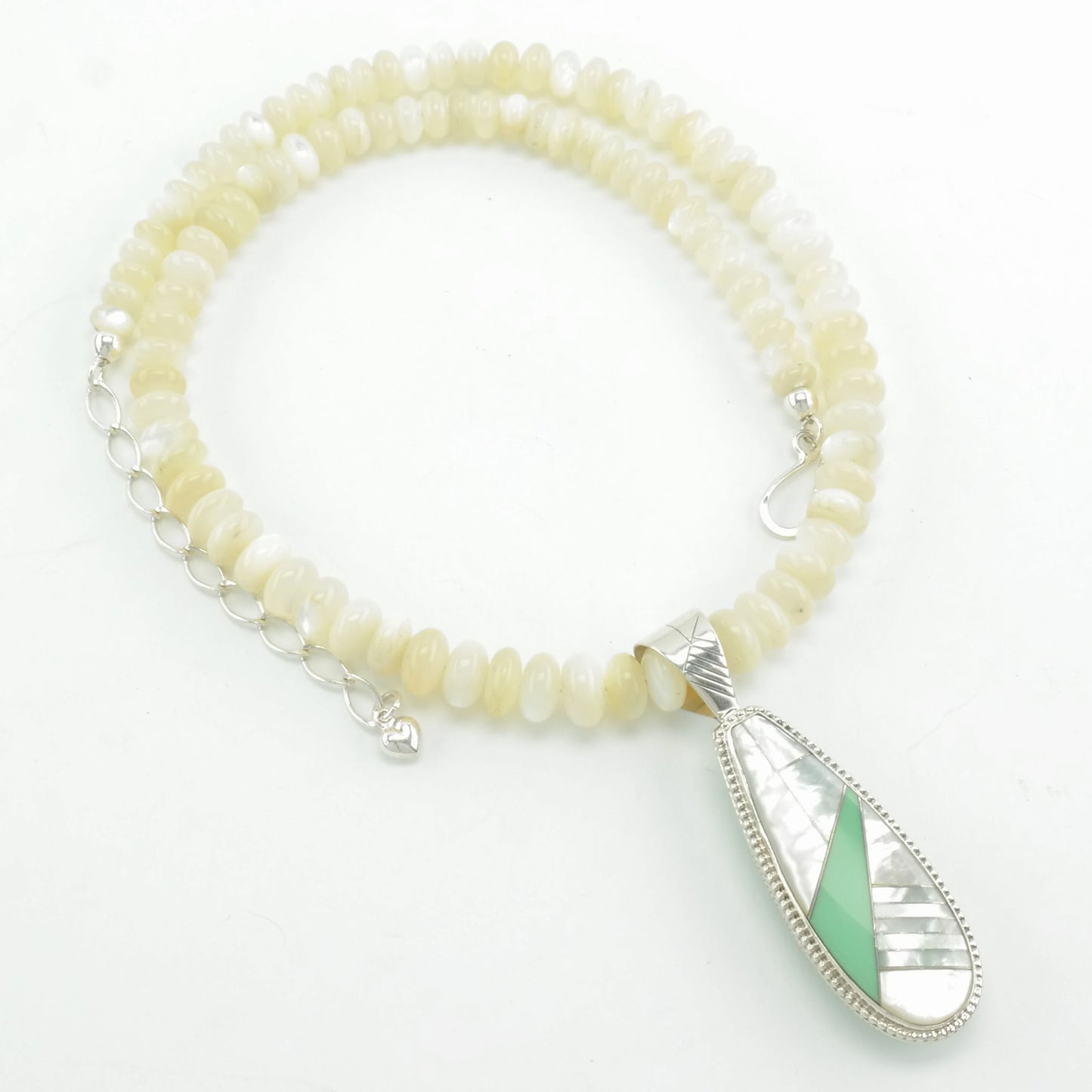 Vintage Turquoise, MOP Inlay, Bead, Reversible Necklace Sterling Silver