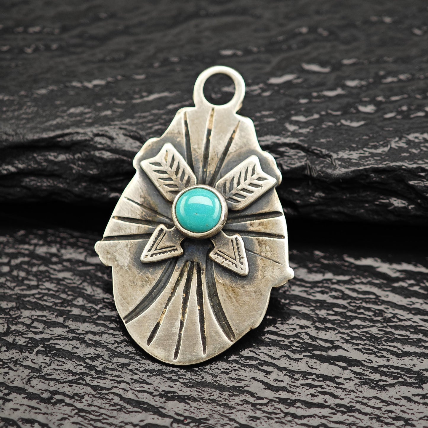 Vintage Native American Turquoise Pendant Sterling Silver