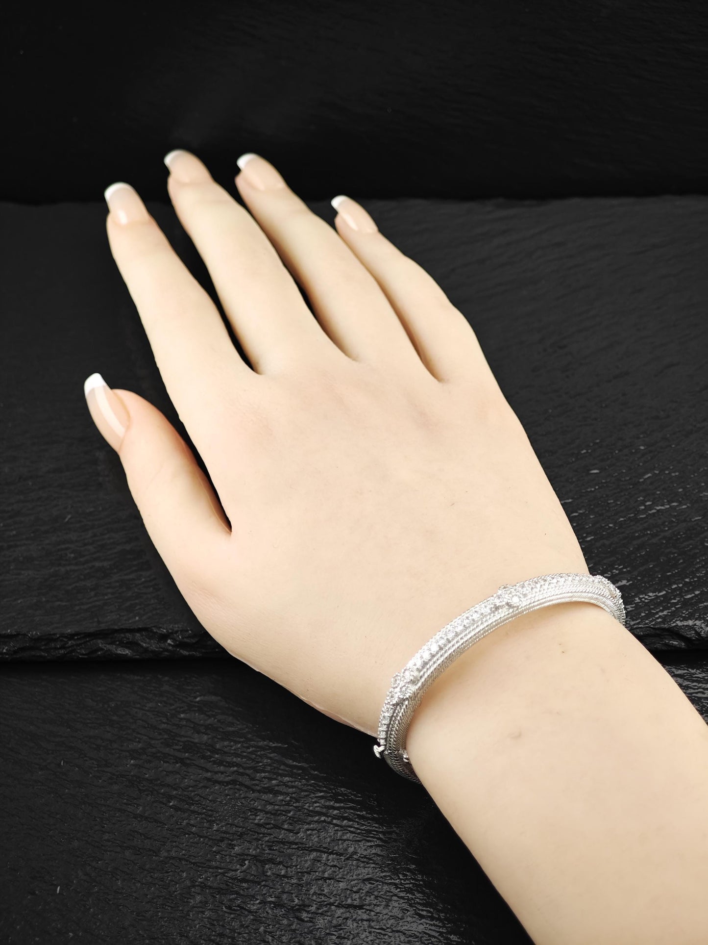 Judith Ripka DQCZ Bangle Bracelet Sterling Silver