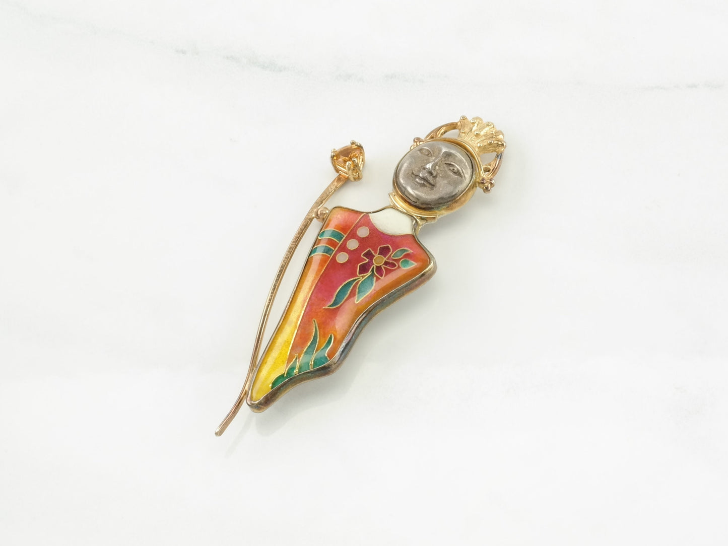 Katrin Wolf Brooch Enamel Citrine Gold Goddess Sterling Silver