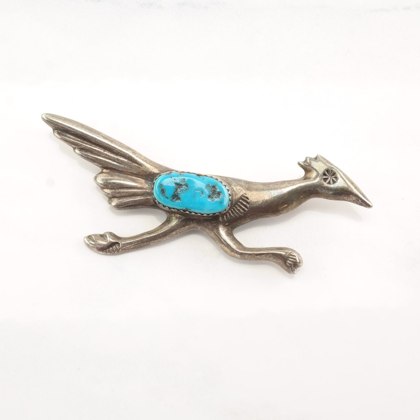 Native American Sterling Silver Brooch Bird Turquoise
