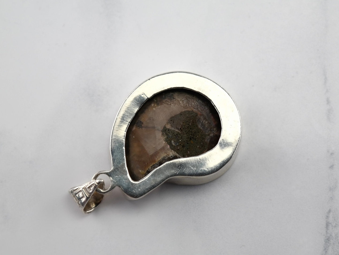 Vintage Ammolite Fossil Sterling Silver Pendant