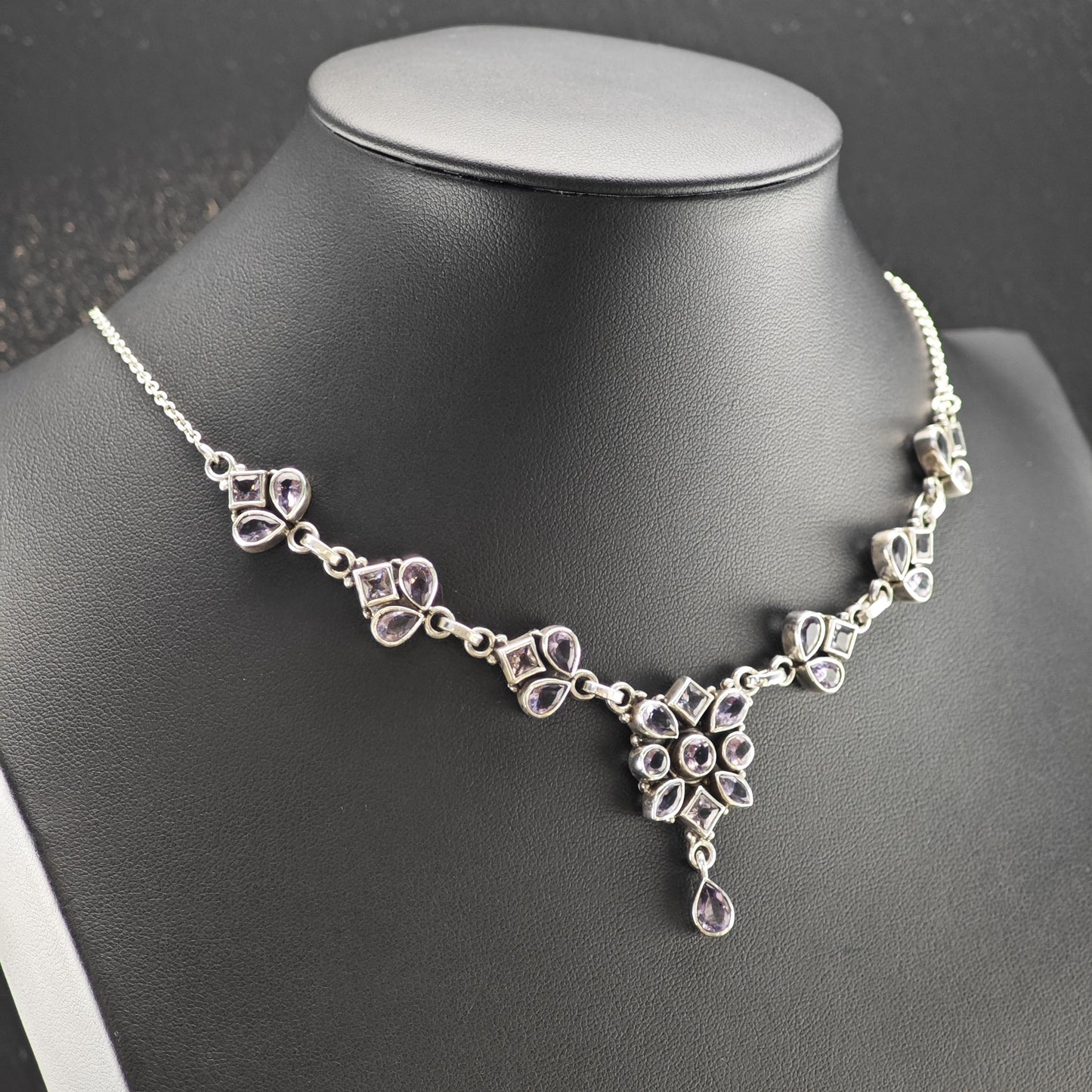 Sterling Silver Purple Amethyst Floral Necklace