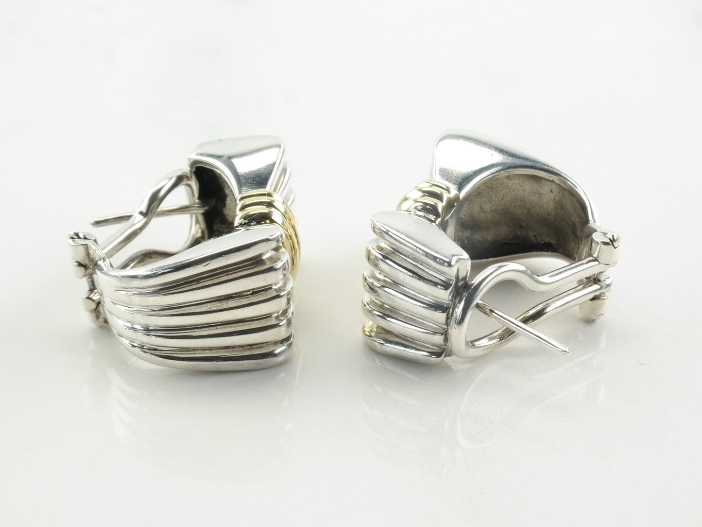 Tiffany and Co Sterling Silver Gold Silver 18K Gold Accent Bow Earrings Omega back