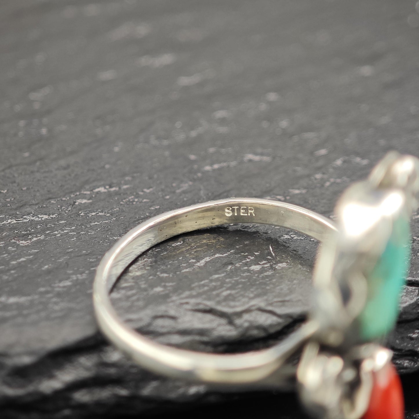 Turquoise, Coral Floral Ring Sterling Silver R5819