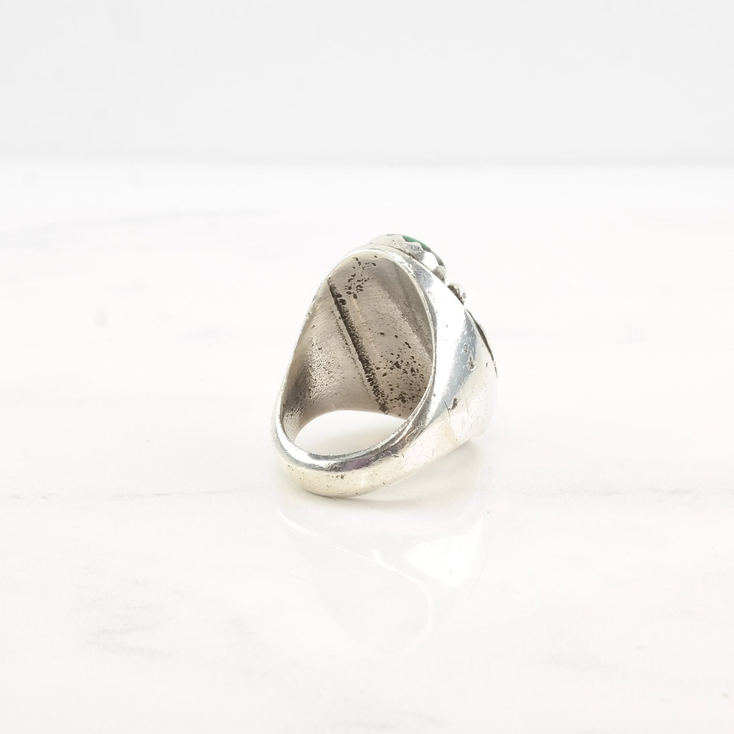 Native Silver Ring Turquoise Coral Leaf Sterling Sz 10 R4305