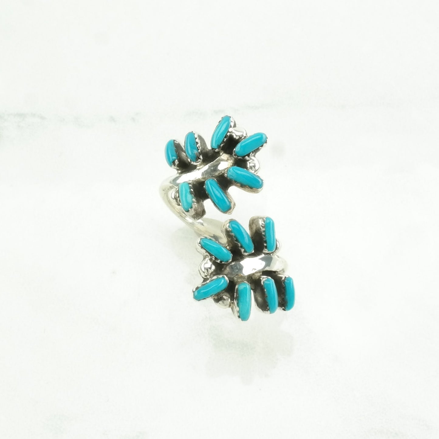 Vintage Southwest Silver Ring Block Turquoise Bypass Sterling Blue Size 7 3/4