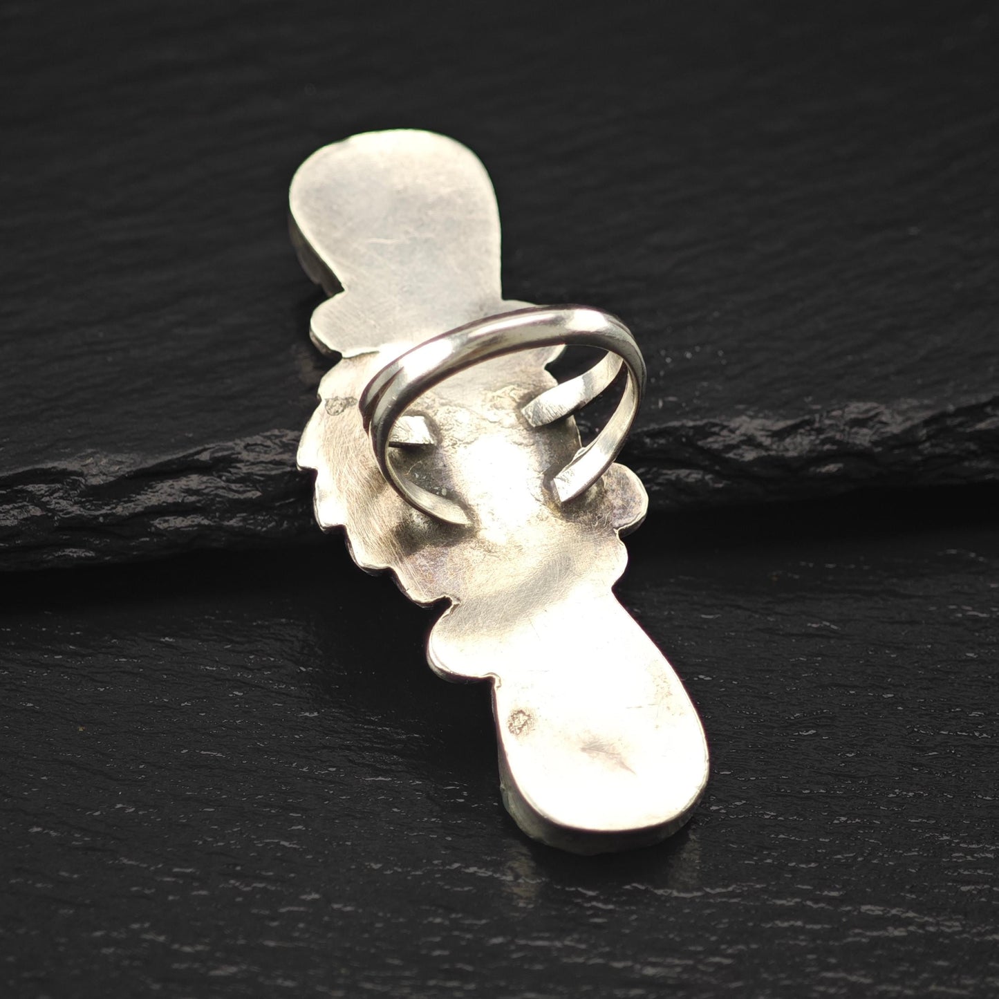 Long Native American Green Turquoise Coral Ring Sterling Silver