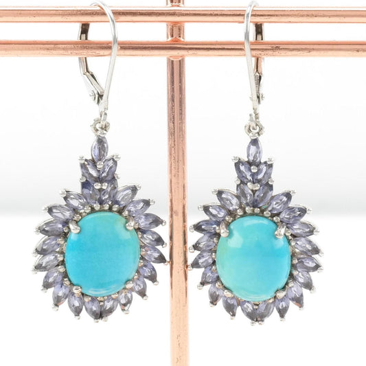 Vintage Sleeping Beauty Turquoise Sterling Silver Lever Back Earrings with Tanzanite