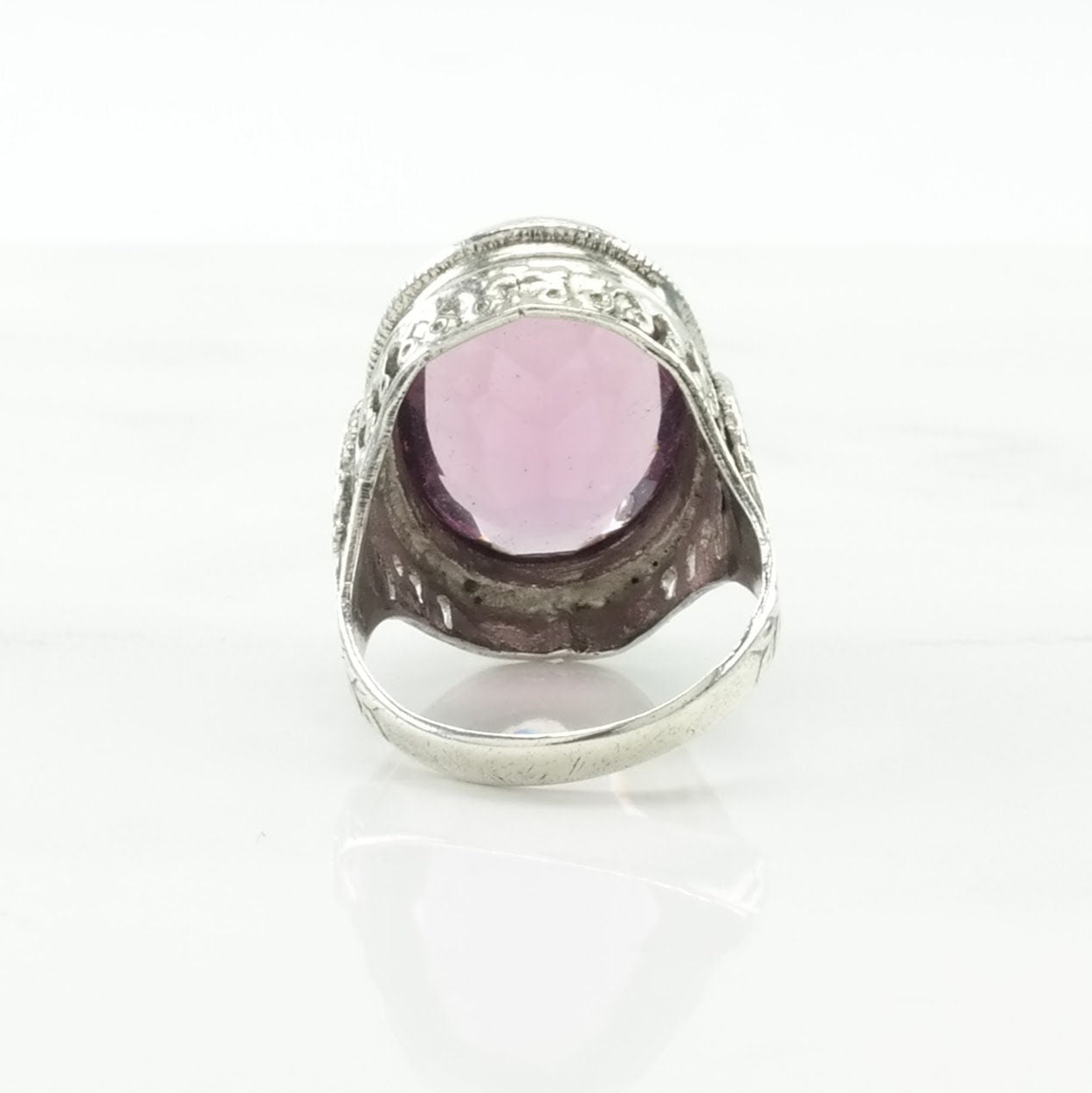 Vintage Art Deco Revival Silver Ring Amethyst Filigree Sterling Purple Size 5 1/2