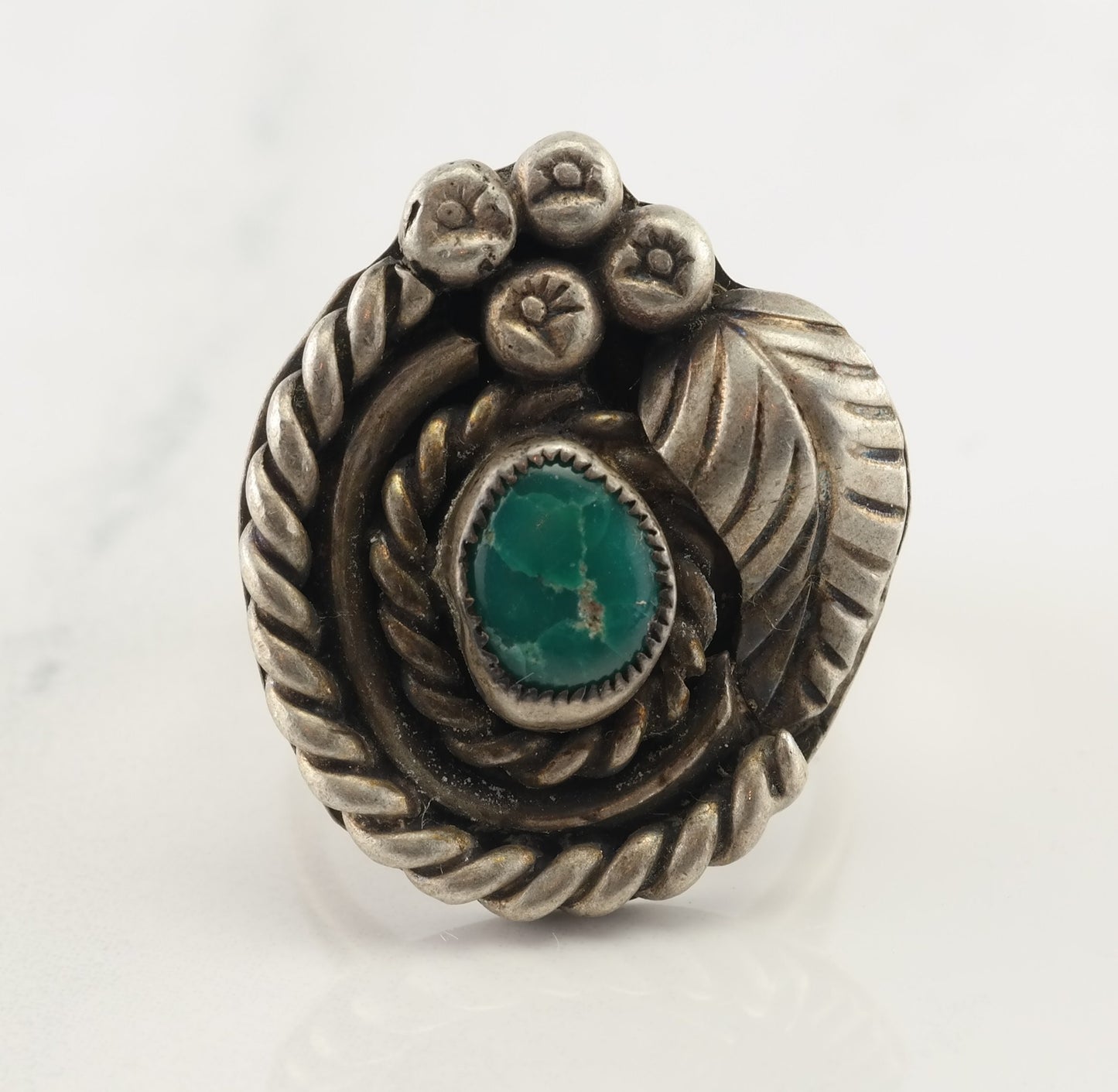 Vintage Native American Silver Ring Turquoise Triangle Sterling Size 6