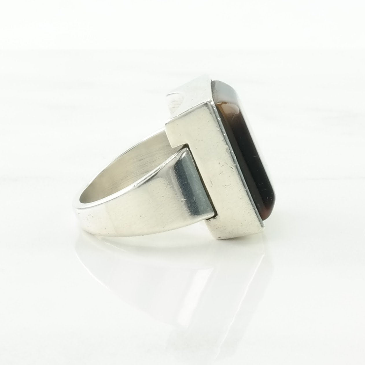 Vintage Sterling Silver Ring Resin Brown Size 5 1/2