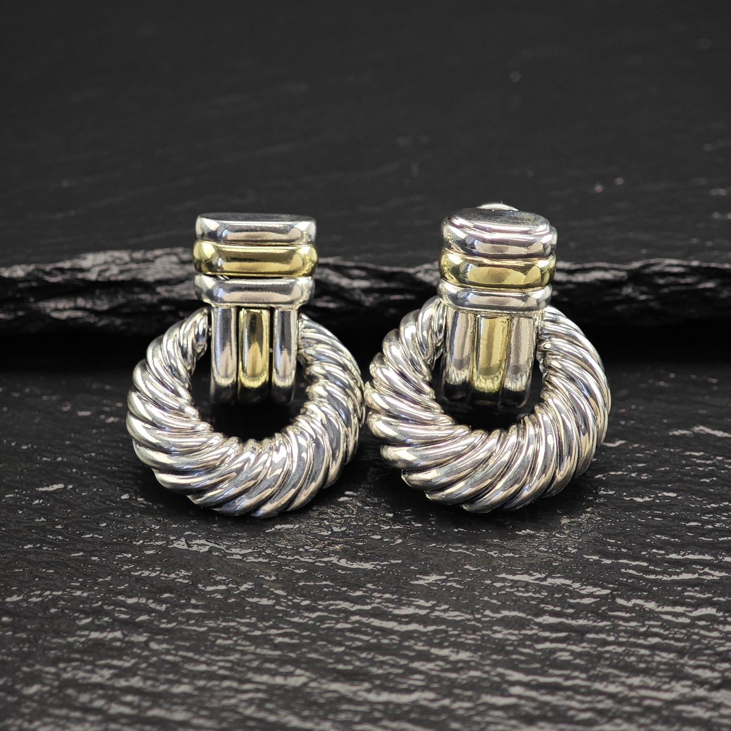 David Yurman Doorknockers, 14k Gold Accent & Post Omega Back/Dangle Earrings Sterling Silver