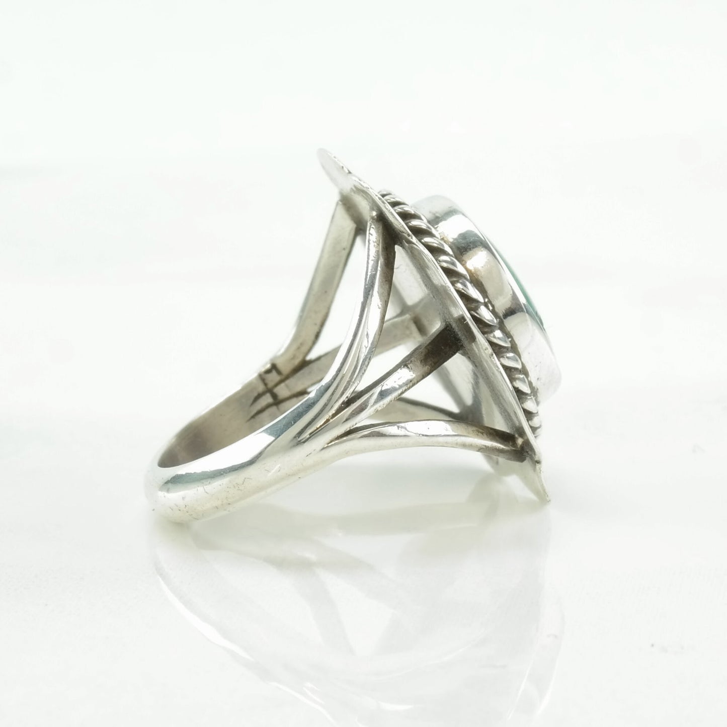 Vintage Native American Silver Ring Turquoise Scallop Sterling Size 6